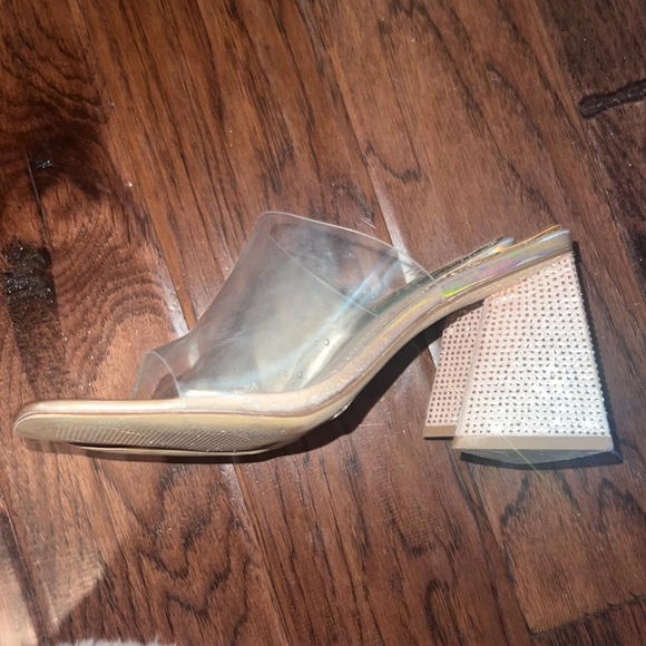 BP. Nordstrom chunky rhinestone triangle heel clear sandal heels nude blush 8.5 - Picture 5 of 7